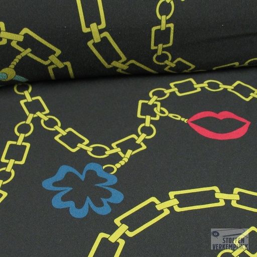 [420-2037] Polyester Print Gelukshangers - Zwart