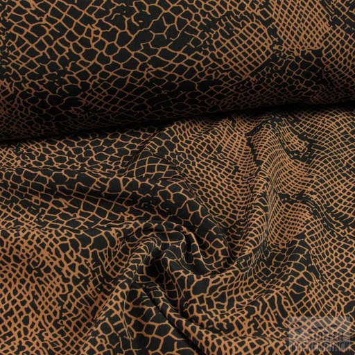 [184-00339] Polyester Print Reptiel Zwart/Roest