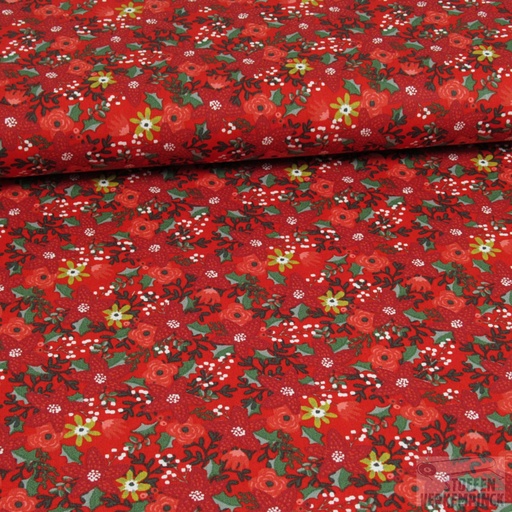 [VE-09139-007] Popelin Christmas Rozen Red