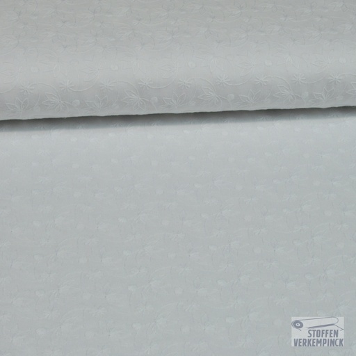 [ZA-001585-01] Popeline Broderie Wit met één schulprand