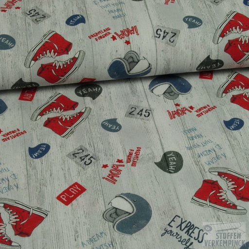 [za-9173-01] Popeline Digital Print Express Yourself Light Grey