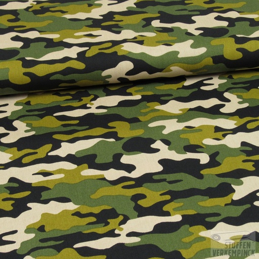 [VE-08218-005] Popeline Print Camouflage - Mosgroen