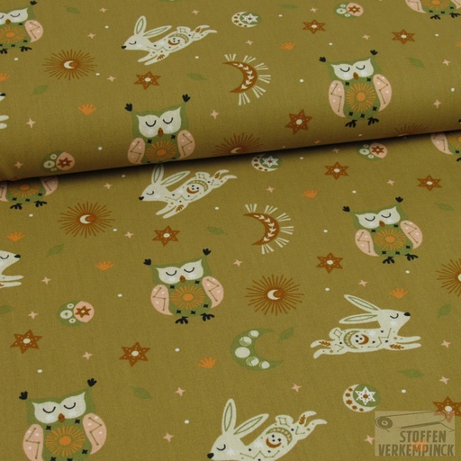 [028-09322-001] Popeline brushed dreamy owl - l.bruin
