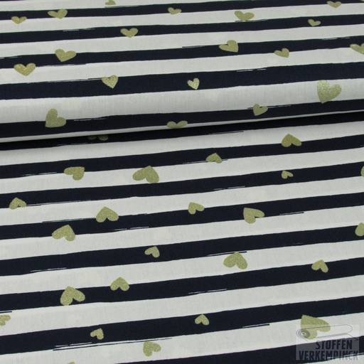 [028-09290-009] Popeline glitter hart - navy