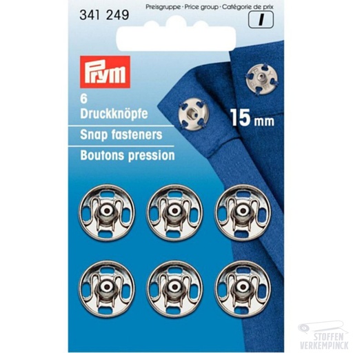 [022.341249-KRT] Prym Aannaaidrukknopen 15mm Zilver
