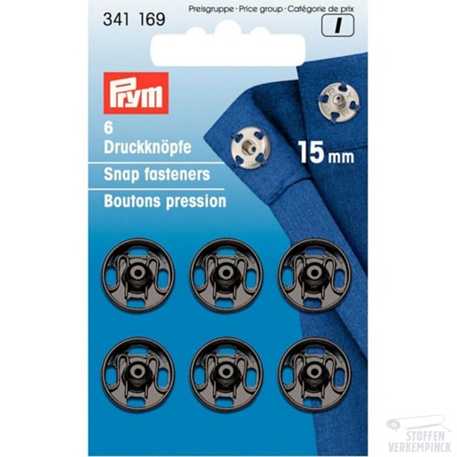 [022.341169-KRT] Prym Aannaaidrukknopen 15mm Zwart
