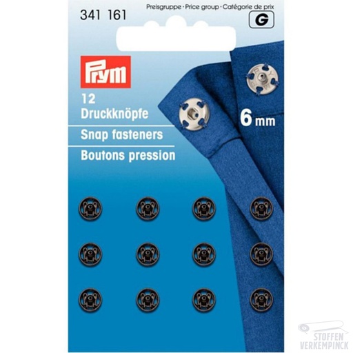 [022.341161] Prym Aannaaidrukknopen 6mm Zwart